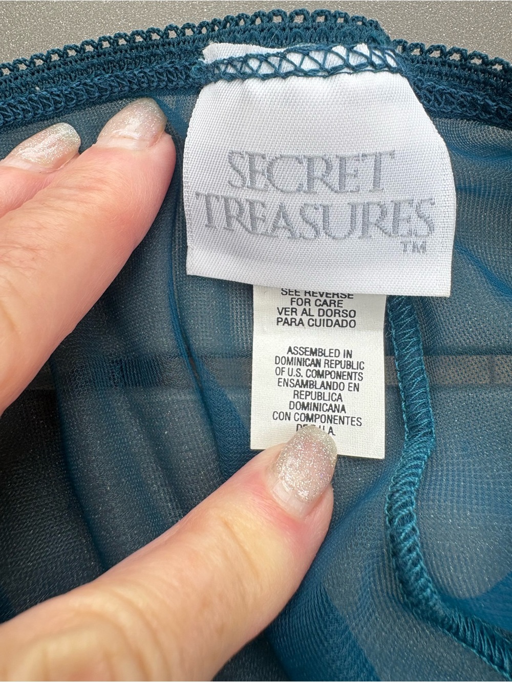 Beautiful Y2K Vintage Secret Treasures Teal Iridescent Lace Teddy Size Lg. - Picture 4 of 10
